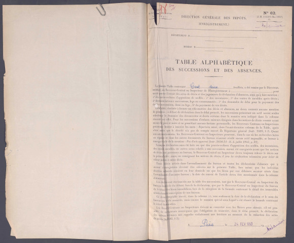 Table des successions et absences du bureau de Poix-de-Picardie