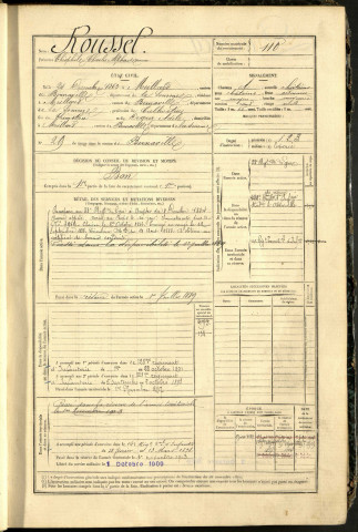 Roussel, Théophile Charles Alphonse, né le 24 décembre 1863 à Le Meillard (Somme, France), classe 1883, matricule n° 110, Bureau de recrutement d'Abbeville