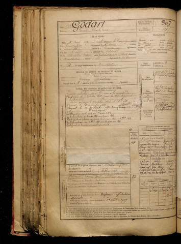Godart, Fernand Charles, né le 04 avril 1870 à Margny-lès-Compiègne (Oise), classe 1890, matricule n° 307, Bureau de recrutement de Péronne