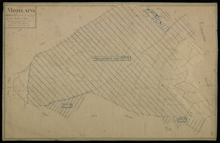 Plan du cadastre napoléonien - Moislains : Grand chemin de Nurlu (Le) ; Vallée de Cornilloy (La), D1