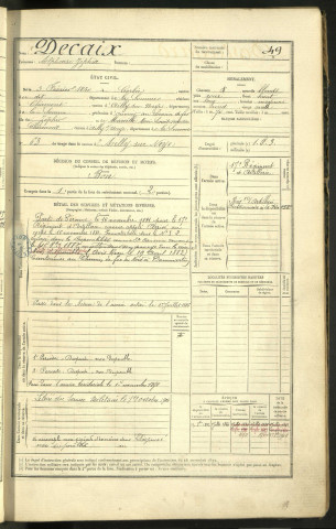 Decaix, Alphonse Zéphir, né le 03 février 1860 à Corbie (Somme, France), classe 1880, matricule n° 49, Bureau de recrutement de Péronne