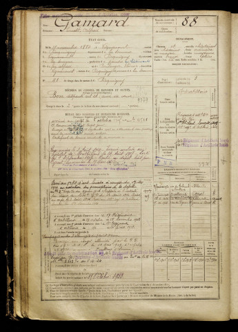 Gamard, Ernest Alfred, né le 21 novembre 1884 à Vignacourt (Somme), classe 1904, matricule n° 88, Bureau de recrutement d'Amiens