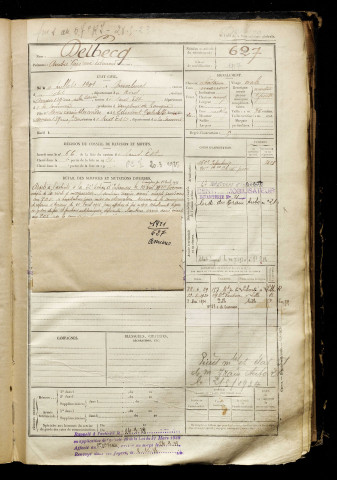 Delbecq, André Gustave Edmond, né le 11 juillet 1901 à Gravelines (Nord), classe 1921, matricule n° 627, Bureau de recrutement d'Amiens