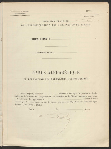 Table du répertoire des formalités, de Chatelain à Cossart, registre n° 8 (Conservation des hypothèques de Montdidier)