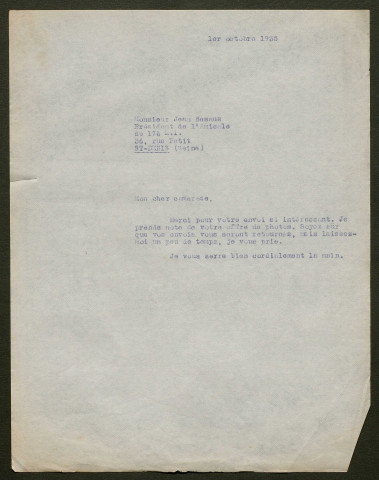 Témoignage de Besnus, Jean et correspondance avec Jacques Péricard