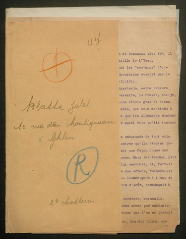 Témoignage de Blasse, Jules et correspondance avec Jacques Péricard