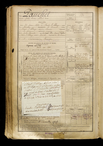 Pauchet, Jules Lucien Albert, né le 21 juin 1878 à Forest-l'Abbaye (Somme), classe 1898, matricule n° 880, Bureau de recrutement d'Abbeville