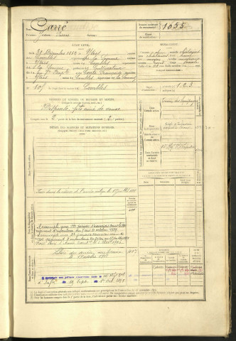 Carré, Jean Pierre, né le 31 décembre 1862 à Ytres (Somme, France), classe 1882, matricule n° 1055, Bureau de recrutement de Péronne