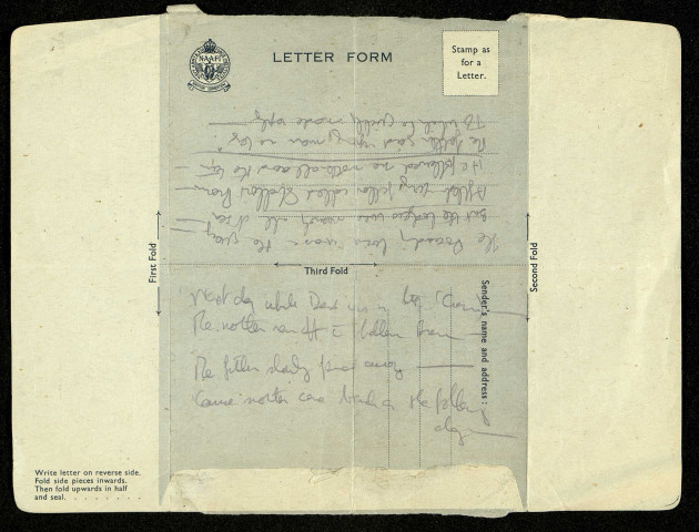B/393/120 L.A.A. Regt - RA(Light Anti-Aircraft Artillery Regiment - Royal Artillery), B.L.A. (British Liberation Army), 21 July 1944 : lettre de Raymond Goldwater à son frère Stan
