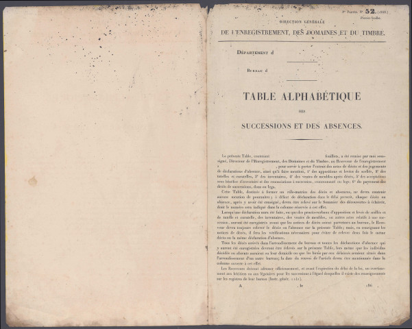 Table des successions et absences du bureau de Corbie