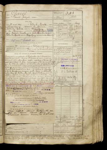 Garet, Louis Joseph, né le 18 mai 1895 à Ville-le-Marclet (Somme), classe 1915, matricule n° 341, Bureau de recrutement d'Amiens