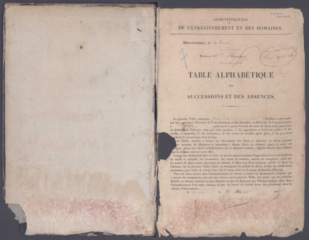 Table des successions et absences du bureau de Picquigny