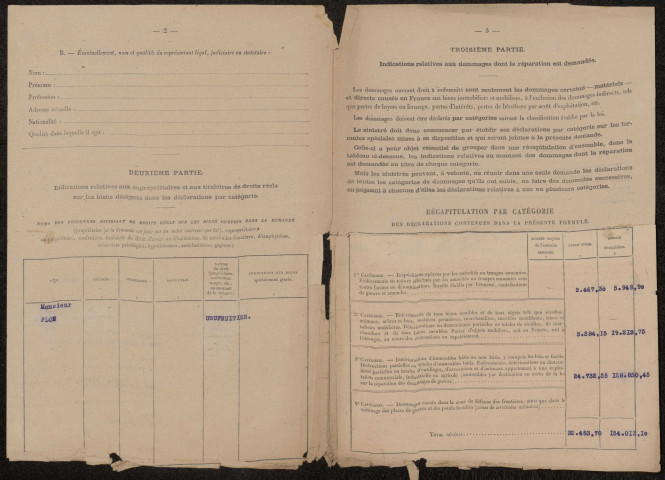 Cléry-sur-Somme. Demande d'indemnisation des dommages de guerre : dossier Flon-Mansard