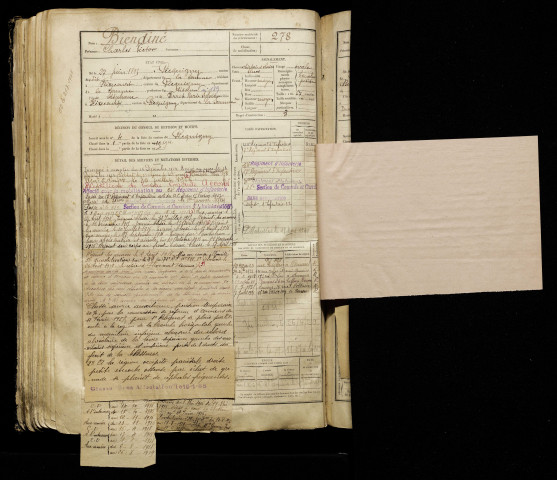 Biendiné, Charles Victor, né le 27 juin 1895 à Picquigny (Somme), classe 1915, matricule n° 278, Bureau de recrutement d'Amiens