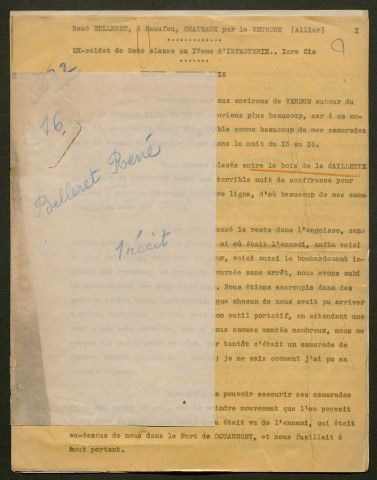 Témoignage de Belleret, René et correspondance avec Jacques Péricard