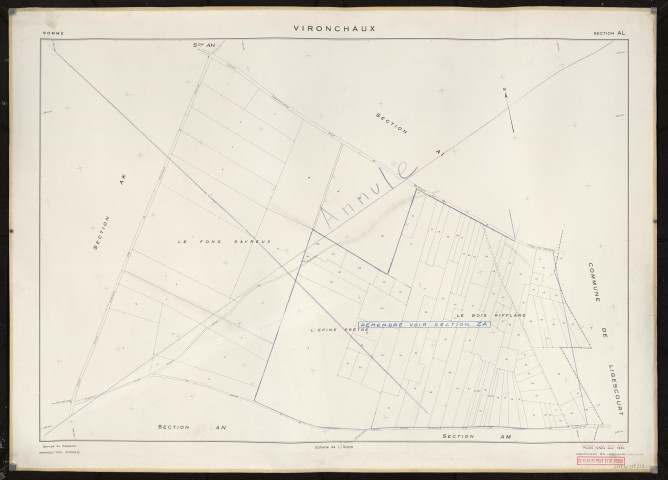 Plan du cadastre rénové - Vironchaux : section AL