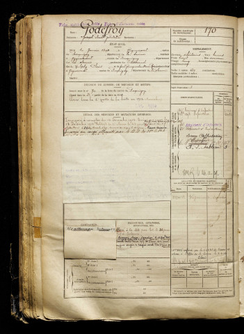 Godefroy, Joseph Paul Gontran, né le 10 janvier 1894 à Vignacourt (Somme), classe 1914, matricule n° 170, Bureau de recrutement d'Amiens