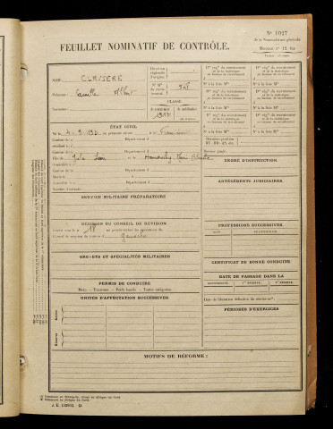 Clavière, Camille Albert, né le 04 septembre 1893 à Framicourt (Somme), classe 1913, matricule n° 548, Bureau de recrutement d'Abbeville