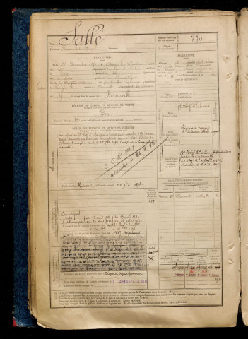 Sallé, Henri Noël Etienne, né le 26 décembre 1870 à Auxi-le-Château (Pas-de-Calais), classe 1890, matricule n° 770, Bureau de recrutement d'Abbeville