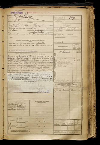 Tabary, Joseph, né le 22 février 1899 à Rancourt (Somme), classe 1919, matricule n° 849, Bureau de recrutement de Péronne