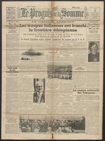 Le Progrès de la Somme, numéro 20478, 3 octobre 1935