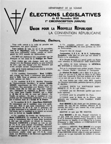 Département de la Somme. Elections législatives du 23 novembre 1958, 1ère circonscription (Amiens). Union pour la Nouvelle République