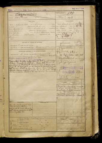 Carpentier, Albert Ernest, né le 04 janvier 1888 à Amiens (Somme), classe 1908, matricule n° 395, Bureau de recrutement d'Amiens