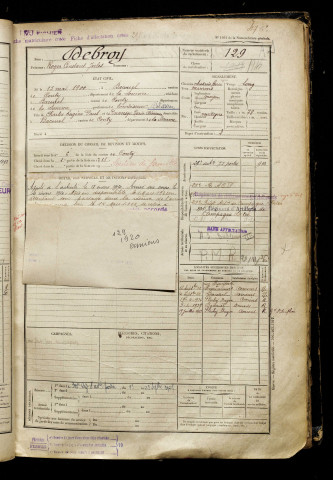 Debroy, Roger Constant Jules, né le 15 mai 1900 à Bacouel-sur-Selle (Somme), classe 1920, matricule n° 129, Bureau de recrutement d'Amiens