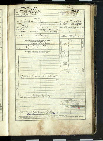 Noblesse, Alfred Léopold, né le 21 septembre 1861 à Picquigny (Somme, France), classe 1881, matricule n° 398, Bureau de recrutement d'Amiens