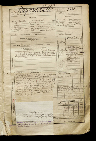 Duponchelle, Lazare Ernest Arsène, né le 23 octobre 1883 à Vaudricourt (Somme), classe 1903, matricule n° 527, Bureau de recrutement d'Abbeville