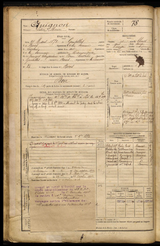 Quignon, Lisier Henri, né le 21 mars 1872 à Gentelles (Somme), classe 1892, matricule n° 78, Bureau de recrutement d'Amiens