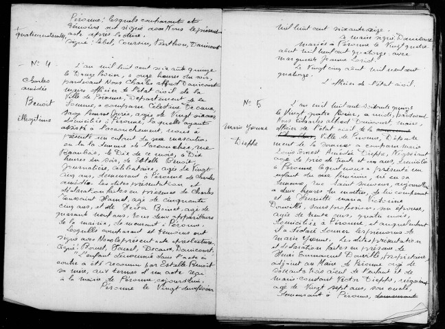 Péronne : naissances, mariages (registres reconstitués)