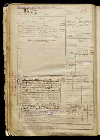 Wallez, Pierre Gaston, né le 16 mars 1883 à Saint-Denis (Seine-Saint-Denis), classe 1903, matricule n° 46, Bureau de recrutement d'Amiens