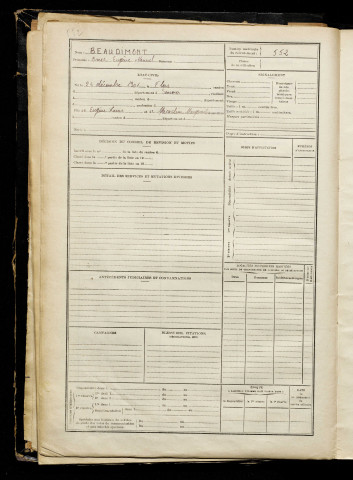 Beaudimont, Omer Eugène Manuel, né le 24 décembre 1901 à Flers (Somme), classe 1921, matricule n° 552, Bureau de recrutement de Péronne