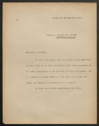 Témoignage de Plaa-Porte, Marcel Paul et correspondance avec Jacques Péricard