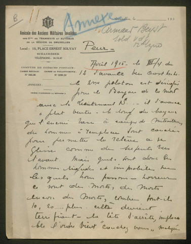 Témoignage de Beyst, Armand et correspondance avec Jacques Péricard