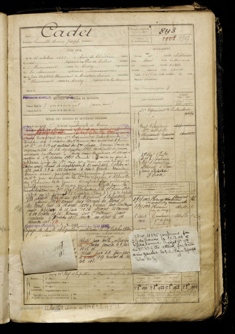Cadet, Camille Marie Joseph, né le 16 octobre 1887 à Auxi-le-Château (Pas-de-Calais), classe 1907, matricule n° 843, Bureau de recrutement d'Abbeville
