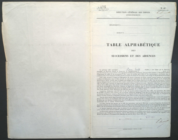 Table des successions et absences du bureau d'Amiens