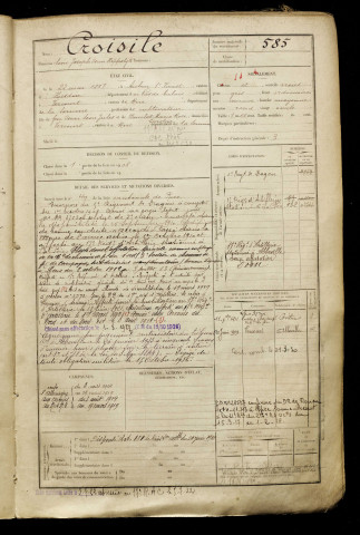 Croisile, Léon Joseph Oscar Hippolyte, né le 22 mai 1887 à Aubin-Saint-Vaast (Pas-de-Calais), classe 1907, matricule n° 585, Bureau de recrutement d'Abbeville