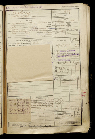 Cabary, Abel François Joseph, né le 10 août 1897 à Beaucourt-sur-l'Ancre (Somme), classe 1917, matricule n° 667, Bureau de recrutement d'Amiens