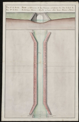 Plan et élévation de deux ponceaux à construire l'un dans le fond de Brailly route d'Amiens à Abbeville et l'autre à Poix route d'Amiens à Rouen