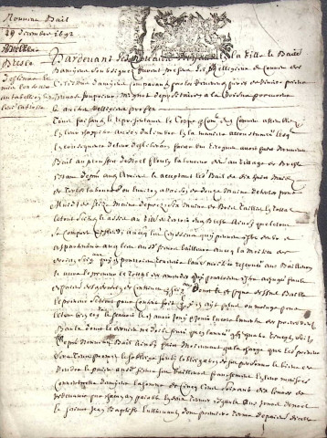 Etude de Me Jean Duval à Amiens (étude n°8). Minutes de l'année 1692