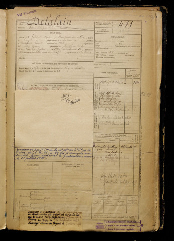 Delalain, Fernand Eugène Victor, né le 15 février 1901 à Dompierre-sur-Authie (Somme), classe 1921, matricule n° 471, Bureau de recrutement d'Abbeville
