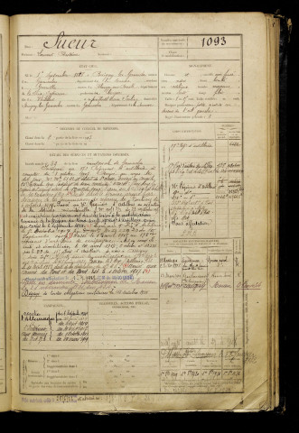 Sueur, Laurent Antoine, né le 01 septembre 1886 à Buigny-lès-Gamaches (Somme), classe 1906, matricule n° 1093, Bureau de recrutement d'Abbeville