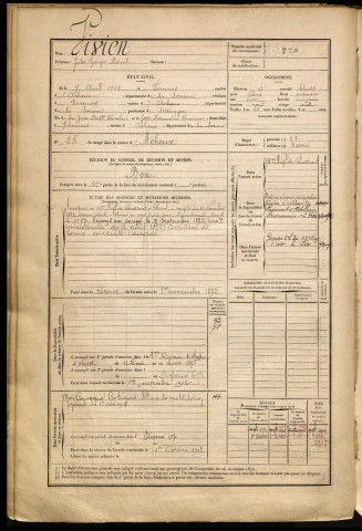 Vivien, Jules Georges Pascal, né le 07 avril 1868 à Varennes (Somme), classe 1888, matricule n° 274, Bureau de recrutement d'Abbeville