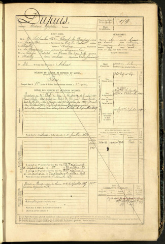 Dupuis, Désiré Zéphir, né le 21 septembre 1863 à Essart-les-Bucquoy (Pas-de-Calais, France), classe 1883, matricule n° 179, Bureau de recrutement d'Abbeville