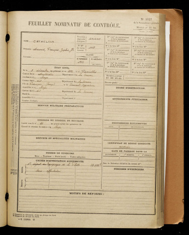 Cathelain, Maurice François Zéphir Joseph, né le 09 décembre 1893 à Faverolles (Somme), classe 1913, matricule n° 1148, Bureau de recrutement de Péronne