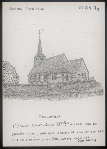 Maucomble (Seine-Maritime) : église Saint-Ouen, vue du chevêt plat, mur sud - (Reproduction interdite sans autorisation - © Claude Piette)