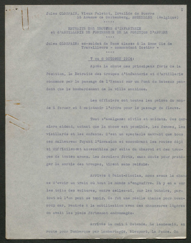 Témoignage de Clospain, Jules#Costeir (Commandant) et correspondance avec Jacques Péricard