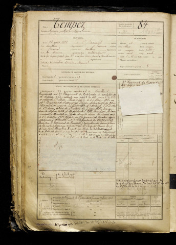 Tempez, Georges Gaston Pascal, né le 12 août 1888 à Beauval (Somme), classe 1908, matricule n° 84, Bureau de recrutement d'Abbeville
